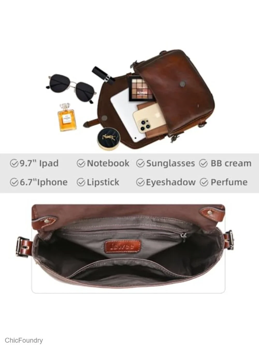 Genuine Leather Crossbody Bag Medium Satchel Purse Adjustable Strap Travel